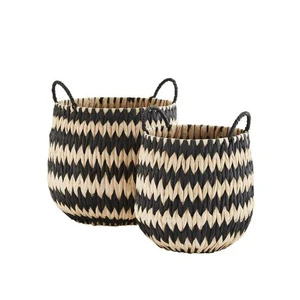 Custom Logo Natural Rattan Jute Yarn Woven Rectangle Storage Basket Set with Handle Eco Friendly Home Organizer for Bulk Orders
