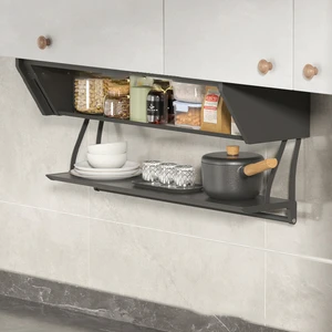 Large Capacity Organized Space Double-layer Foldable Pull-down Kitchen Cabinet Hidden Storage Rack Classic Style Dish and Bowl