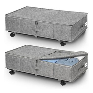 2-Pack Fabric Under Bed Storage Rack with Wheels Transparent Lids Clothing Organizer for Clothes and Blankets