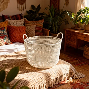 Hot Sale Woven Vegetable Clothing Storage Basket Excellent for Laundry Use Made of Plastic Rattan Fabric Metal Wardrobe Space