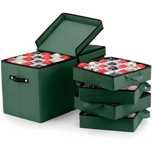 Holiday Red Customized Multipurpos Most Popular High Quality Fabric Non Woven Christmas Ornament Storage Box with Lid