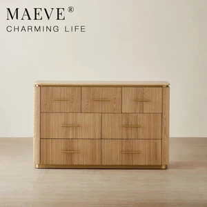 Modern Minimalist Light Luxury Solid Wood & Metal Chest of Drawers Sideboard Dresser For Bed Room Furniture