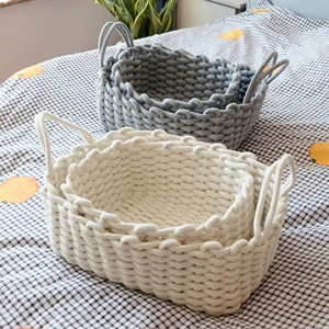 Simple Cotton Storage Basket Woven Fabric Organizer for Living Room Household Desktop Miscellaneous Clothing Basket