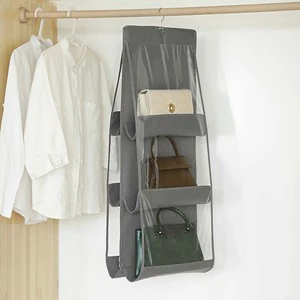 Double-sided Hanging Storage Bag Women Wardrobe Dust Proof Bag Non-woven Handbag Storage Bag