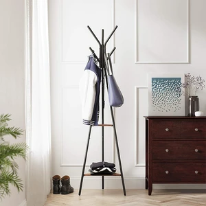 Freestanding Coat Racks Coat Hanger Stand Living Room Furniture Hall Tree with 2 Shelves Cheap Hat Bag Storage Clothes Organizer