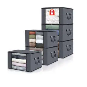 Extra Capacity Clothes Storage Bag Organizer Clear Window Foldable Quilt Storage Bag Clothing Storage Box With Lids and Handle