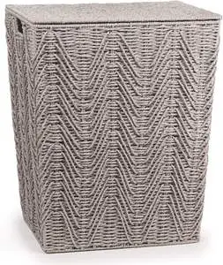 Woven Paper Rope Storage Basket with Lid, Laundry Basket for Bedding, Blankets, and Dirty Clothes