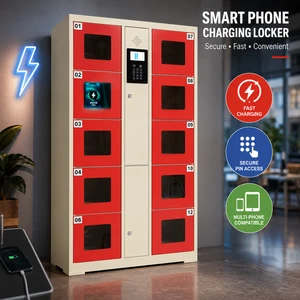 2026 Smart Cell Phone Charging Locker, Secure Electronic Mobile Storage Cabinet with 3-in-1 Fast Cables