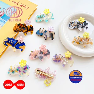 Mix Color Baby Girls Cat Hair Clips Mini Flower Decorative Acetate Hair Clips Fringe Hairpins Can Be Customized