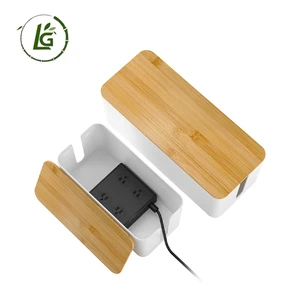 LG ODM/OEM Cable Desktop Cable Storage Management Box Boite De Gestion De Metal Cable Organizers Box With Bamboo Lid