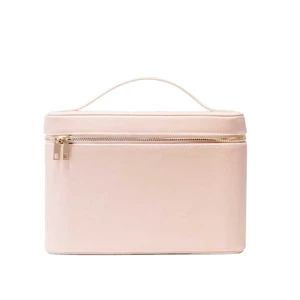 PU Leather Big Custom Logo Empty Pink Toilet Make up Bag Case