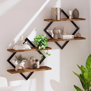 Vintage Wooden Floating Shelves Wall Mounted - 3-Tier Storage Rack for Home & Office Decor