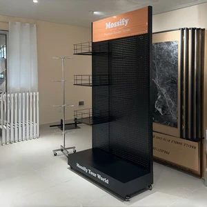 Mobile Single-sided Pegboard Display Rack with Perforated Metal Pegboard Compact Freestanding Shelves