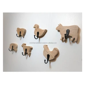 Nordic Style Cute Cartoon Animal Shaped Hook Punch-free Wooden Hooks Wall Hanging Coat Hanger Key Bag Rack