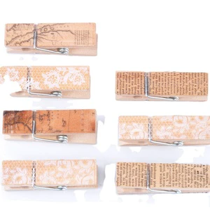 10pcs 45mm Newspaper and Flower Wooden Vintage Clothespin for DIY Crafts