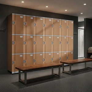 Modern Woodgrain ABS Plastic Electronic Lock Gym Locker for Students Knock-Down Assembled Compact Laminate Structure