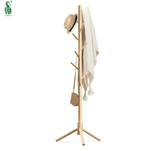 Modern Bamboo Coat Rack Stand with 8 Hooks 3 Adjustable Coat Tree for Entryway Hallway Bedroom Easy Assembly