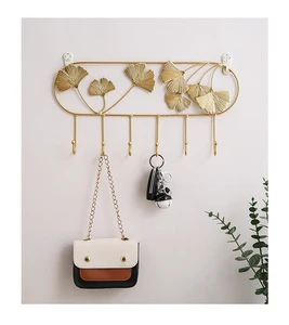 Nordic Style Golden Leaf Hook Creative Coat Cap Hanger Key Organizer Iron Art Wall Hanging Decoration Home Storage Accessories