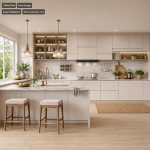 Modern Corner Modular Lacquer Kitchen Cabinet Solid Wood Acrylic Durable Drawer Slide Storage Furniture For Kitchen Villa Home