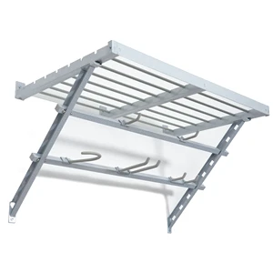 Utility Wall Mounted Storage Organization Rack with Multipurpose Hooks, Integrated Shelf and Layered Track Storage