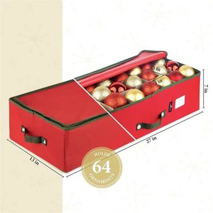 Lidded Christmas Ornament Storage Box with Adjustable Partition, 64 Compartments Christmas Bauble Organizer for Holiday Decor