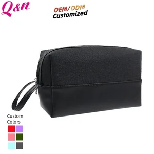 High Quality Men's Black Leather Travel for Toiletry Bag Custom Waterproof Toilet Pouch with Large Capacity Canvas Cosmetic Bag