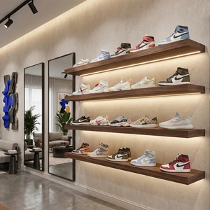 Floating Sneaker Storage Shelf with LED Lights Solid Wood Display Shoe Rack for Wall