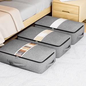 Large Capacity Collapsible Gray Fabric Storage Bags Bed Closet Organizer Dust Proof Window Handle for Clothing Bedding Storage