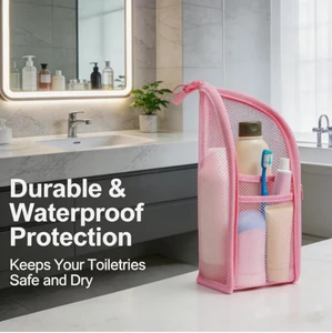Single-pack of Elegant Standing Toiletry Organizer Bags. It's a Foldable, Portable, Transparent Hanging Travel Cosmetic Bag