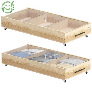 JQ Under-bed Organizer Bamboo Storage Box Under Bed Storage with Wheels for Closet Storage