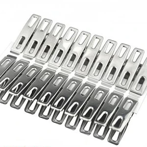 Household Durable Multi-Purpose Metal Silver Windproof Clothespins Small Flat Stainless Steel Socks Clips