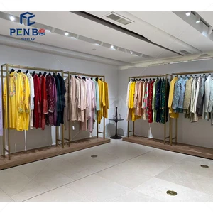 Custom Store Fixture Boutique Furniture Retail Store Women Clothing Clothes Shelf Gold Clothes Display Rack