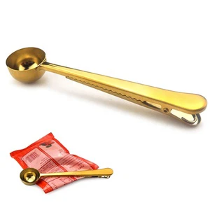 2 in 1 Gold Color Stainless Steel Bag Clip with Spoon