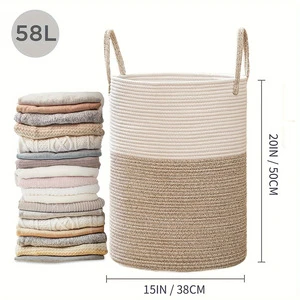 Large Capacity Foldable Hanging Handmade Cotton Rope Woven Storage Baskets for Clothing Organization Customizable Size
