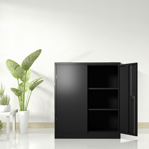 Lockable Steel Storage Cabinet with 2 Doors and 2 Shelves for Office Garage Warehouse-Metal Storage Lockers