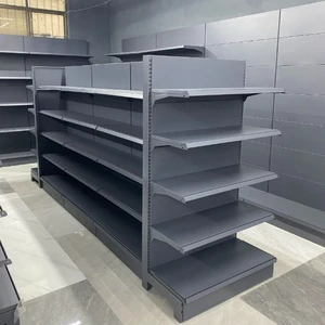 Light-Duty Metallic Supermarket Rack Display Shelf Double-Sided Solid Shelves Pre-Assembled Freestanding Design Epoxy Powder