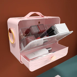 New Wall Mounted Storage Drawer Brush Holder Colored ABS Jewelry and Makeup Organizer Box Make up Organizer
