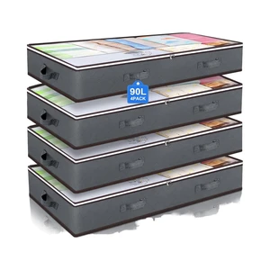 90L Grey Foldable Underbed Storage Bags for Bed Blankets Pillows Linen Sheets Closet Organizers