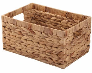 Rectangular Natural Hand Woven Water Hyacinth Recyclable Paper Rope Wood Handle Durable Eco-friendly Storage Baskets Wardrobe