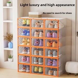 Bear Sliding Door Rectangular Plastic Storage Shoe Box Foldable Lid Thick Transparent Japanese Style Model 11P Yiwu Factory