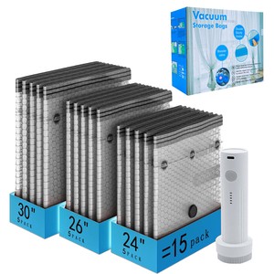 Y-15pcs Premium Grey Foldable Plastic Vacuum Clothing Storage Bags Space-Saving Reusable Airtight Lightweight Clothing Organizer