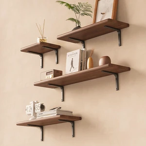 Living Room Modern Wood Wall Storage Rack Strong Load-Bearing Capacity Rectangle Bracket Suspended Shelf Wall Mounted