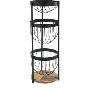 Classic Design Metal Iron Wire Basket 3 Tier Custom Shape Black Finished for Dining Table Fruits Vegetables Storage Basket