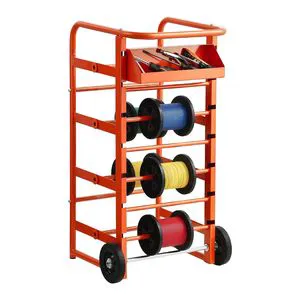 Industrial Wire Spool Rack With 11 Rods Metal Cable Cart For Storage Four Wheel Steel Frame Powder Coated