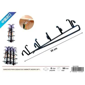 Black Under Cabinet Hooks 26*10*7cm Wall Storage Summer Products