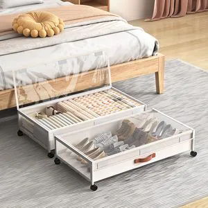 Under Bed Storage Container with Wheels 54L Large Underbed Shoes Blankets Clothes Toy Storage Drawer for College Dorms