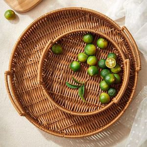 Woven Storage Basket Rattan Storage Basket for Desktop Use-Pastry Tray & Afternoon Tea Organizer