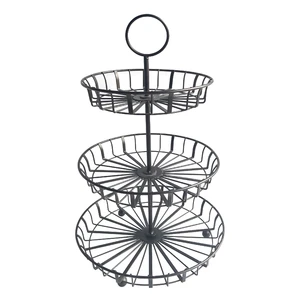 Black Iron Wire 3-Tier Detachable Fruit Basket for Kitchen Storage, French-Style Home Organizer & Food Display