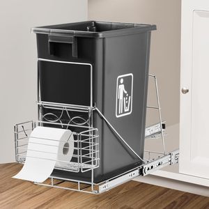 Standing Under-Cabinet Modern Durable Metal Non-Folding Rectangle Sliding Track Trash Can Storage Rack Basket Upright Holder