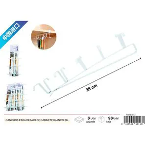 White 26x10x7cm Ten Cup Hanging Hooks for Kitchen Utensils Under Cabinet Storage